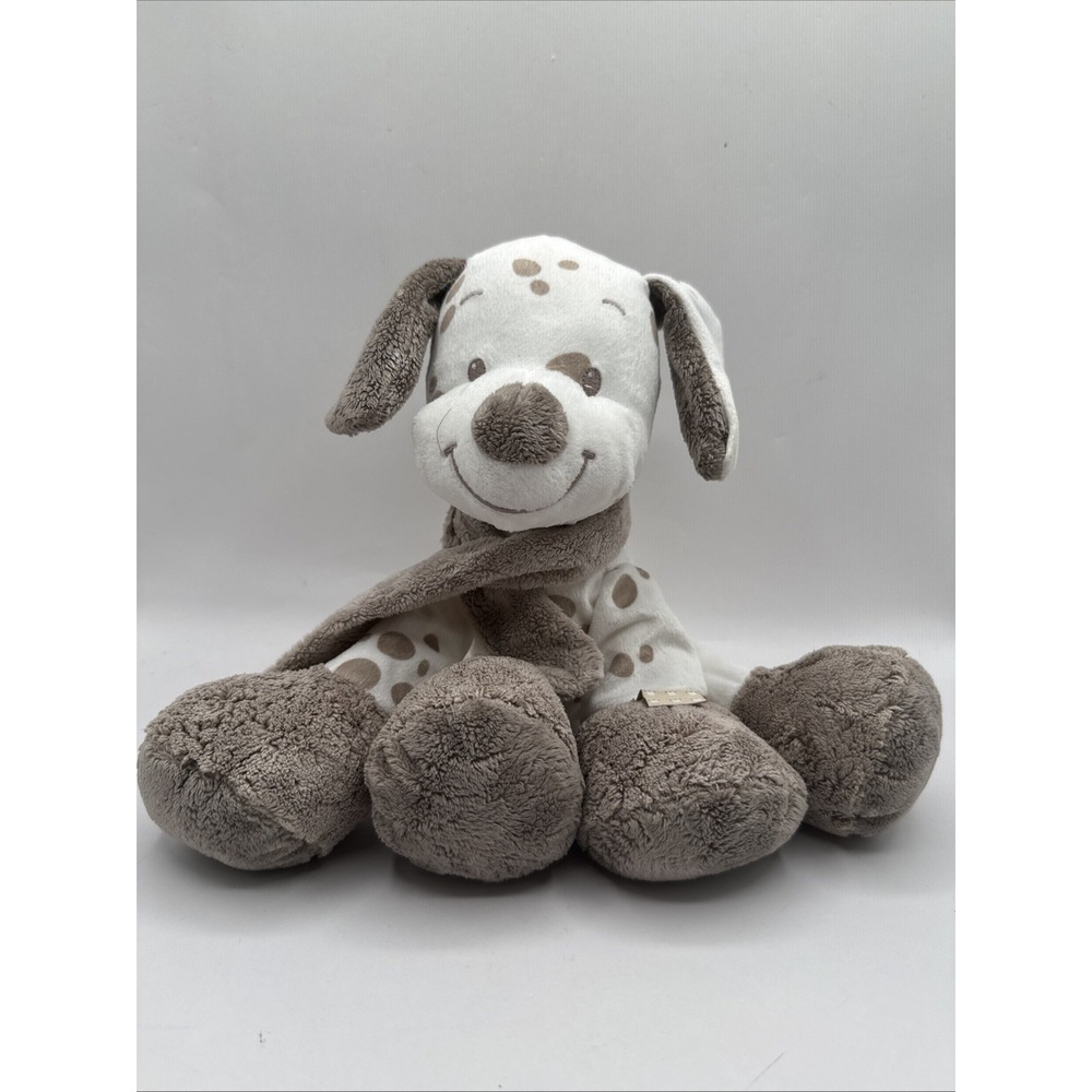 Nattou Plush Puppy Dog Kids Small Cream Tan Brown Spotted Scarf Soft Toy